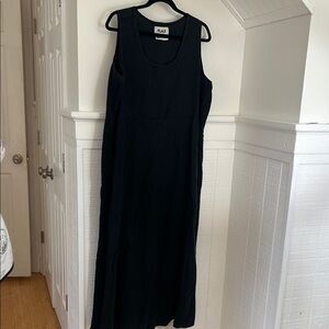 FLAX Vintage Black Linen Maxi Dress with Pockets size large